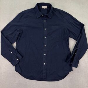 Alex Mill Mens Large Button Up Shirt Navy Blue Cotton Wash & Go Long Sleeve Flex